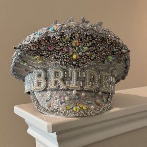 Embellished Silver 'Bride' Captains Hat